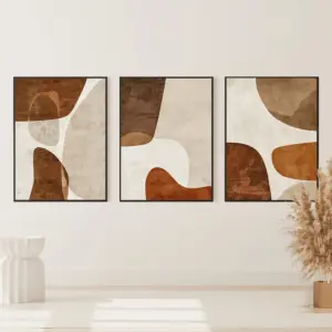 Abstract Beige Tan Wall Art Prints Set of 3 Textured Posters Tan Minimalist Canvas Paintings Modern Living Room Home Decoration