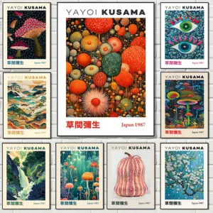 Japanese Yayoi Kusama Nature Flower Plant Art Nordic Abstract Poster Canvas Paintings Wall Art Pictures Home Decor