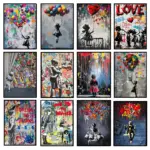 Graffiti Banksy Art Poster Banksy Image Series Printed Canvas Art Mural Used for Home Wall and Living Room Decoration, Framel