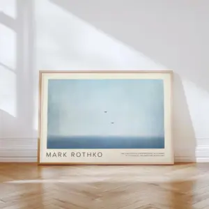 Serene Sky and Birds Poster | Abstract Print for Bedroom, Office, Entryway, Lounge Room Blue Minimalist Rothko-Inspired Wall Art