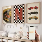 3pcs Personalized Custom Name Cartoon Child Racing car Wall Art Print Picture Canvas Poster Painting For Living Room Home Decor