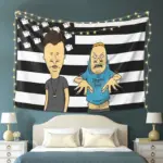 VIKAMA Beavis & Butt-Head Black White Striped Tapestry American Flag Style Home Decor Durable Wall Hanging Art
