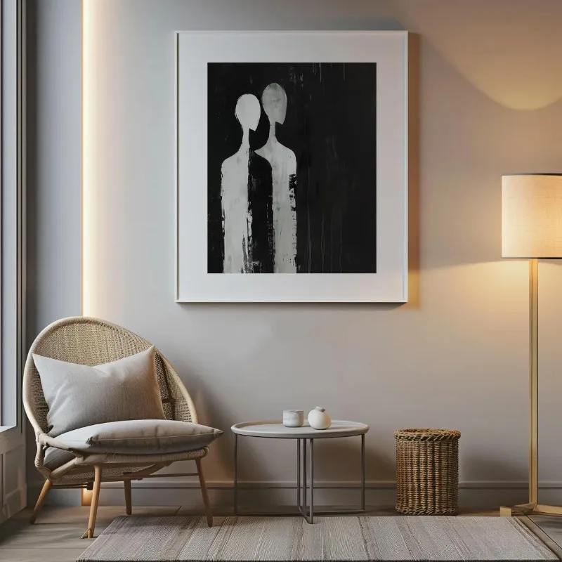 Abstract Geometric Figures Poster Black and White Modern Minimalist Brush Stroke Canvas Painting Wall Art Living Room Home Decor - Image 2