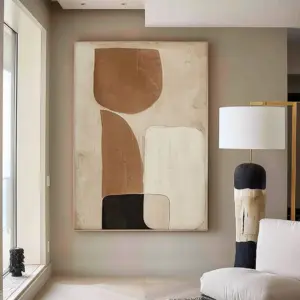 Modern Abstract Artwork  Minimalist Brown Beige Black Texture Painting Scandinavian Design for Home Wall Decor