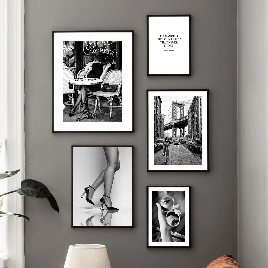 Black White Landscape Wall Art Mural Canvas Painting Fashion High Heel Girl Paris Towel Posters Print Pictures Living Room Decor - Image 3