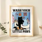 Wash Your Plttle Paws Bathroom Black Cat Wall Art Prints Canvas Painting Poster Picture For Living Bed Room Home Decor