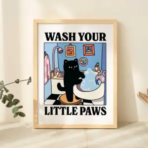 Wash Your Plttle Paws Bathroom Black Cat Wall Art Prints Canvas Painting Poster Picture For Living Bed Room Home Decor