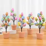 Colorful Easter Eggs Tree Branch DIY Painting Foam Bunny Eggs 2024 Easter Decoration For Home Kids Gift Party Fake Flower Plants