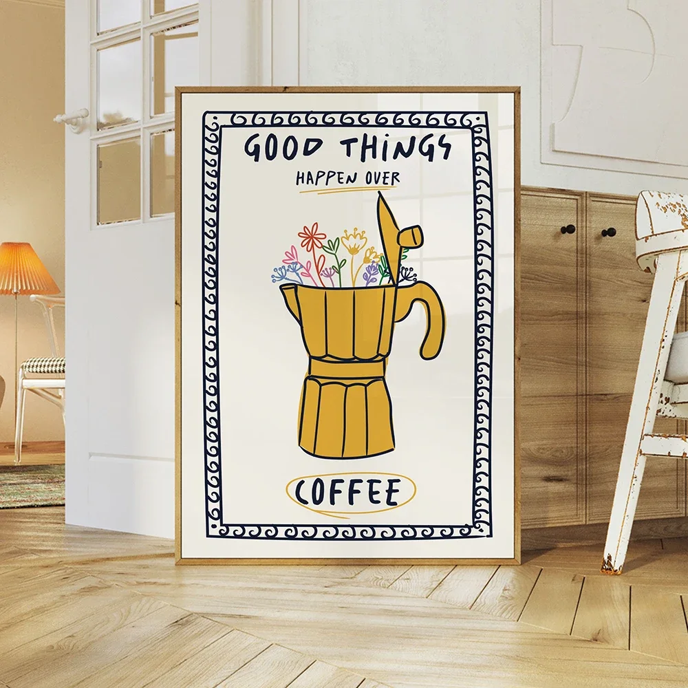 Funny Flower Coffee Cup Wall Art Painting Trendy Retro Cheers Wine Canvas Poster Prints Artwork Pictures for Bar Room Home Decor - Image 3