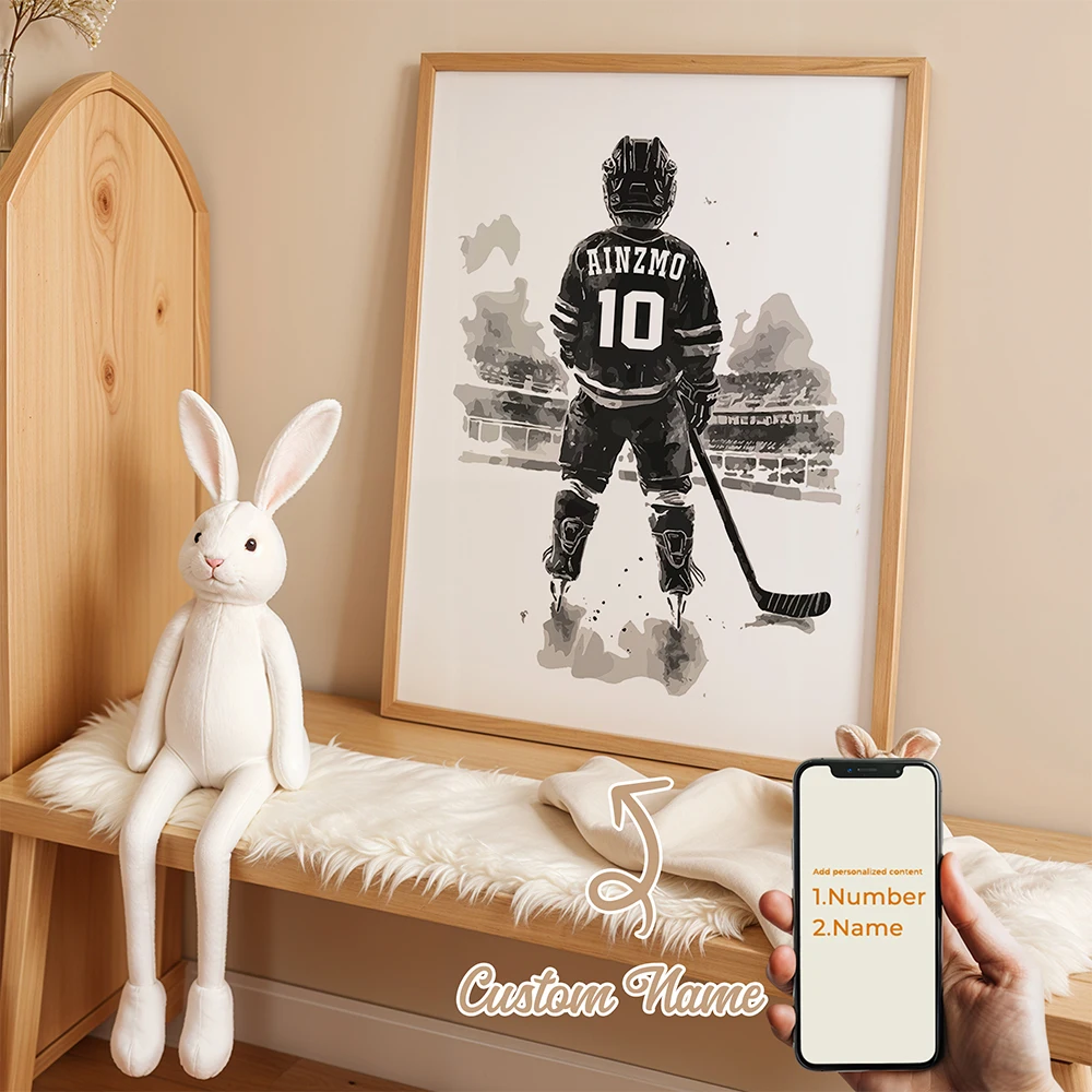 Personalized Custom Name Cartoon Child hockey Wall Art Print Picture Canvas Poster Painting For Living Room Home Decor Gift - Image 2
