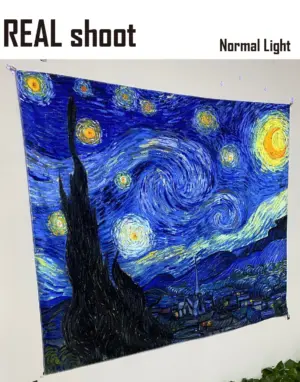 Blacklight Tapestry Starry Night By Van Gogh Wall Art Decor For Bedroom Aesthetic, Abstract Hippie Trippy Wall Hanging UV Reacti