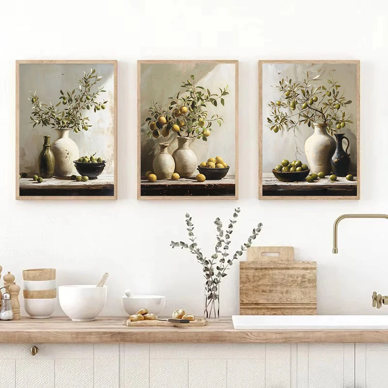 Vintage Still Life Poster Prints Lemon Olive Tree Plants in Vase Wall Art Canvas Painting Botanical Antique Home Room Decor - Image 2