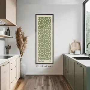 Sage Green Bauhaus Frameless Poster, Long Narrow Art, Wide Art Print, Abstract Long Vertical Wall Art, Large Unframed Canvas