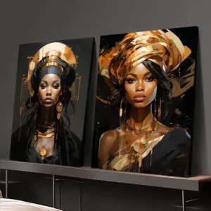 Gold and Black Woman Canvas Painting Luxury Fashion African Poster Print Wall Art Picture Abstract Portrait Mural for Home Decor