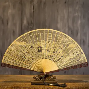 Handmade Sandalwood Fan Chinese Style Sandalwood Folding Fan Latte Craft Gift Ornament