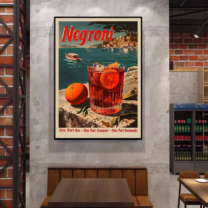 Retro Modern Classic Negroni Cocktail Alcohol Advertisement Wall Art Canvas Painting Posters For Living Room Bar Cart Home Decor - Image 4