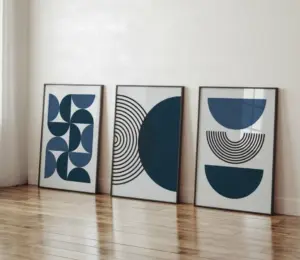 Navy Blue Mid Century,Modern Wall Art Set of 3,Bohemian Botanical Posters,Boho Blue,Gallery Wall Set,Home Decoration,Printable