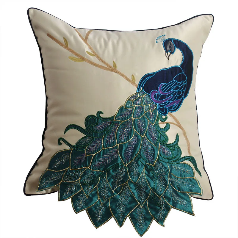 New Chinese Embroidered Peacock Throwing Pillow, Cushion, Sofa Cushion Cover, Bed Waist Pillow Cover - Image 4