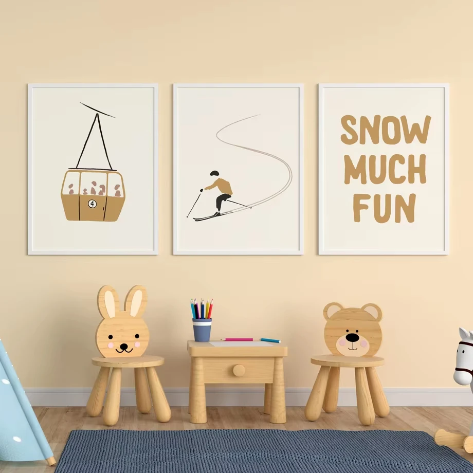 Winter skiing sports cable car aesthetic poster Nordic minimalist winter snow scenery figure canvas painting art home room decor - Image 6