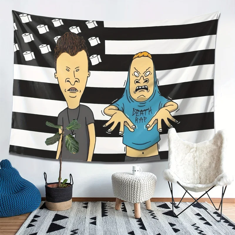 VIKAMA Beavis & Butt-Head Black White Striped Tapestry American Flag Style Home Decor Durable Wall Hanging Art - Image 5