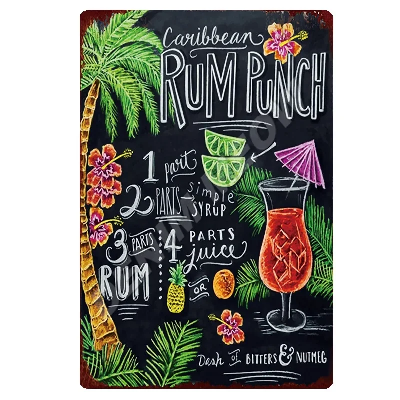 Cocktail Ingredients, Vintage Rum Punch Metal Plates, Mojito Metal Sign, Bloody Mary, Painting Wall Posters, Home Decor, WY50 - Image 2