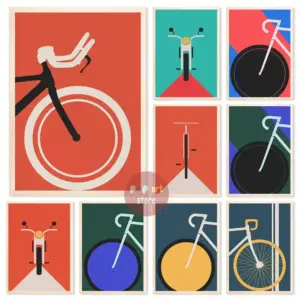 Vintage Bicycle  Motorcycle Minimalist Canvas Art  Retro Abstract Wall Decor for Home  Room Unique Poster Prints for Modern Aest