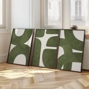 3pcs Frameless Mid-century Modern Minimalist Green Abstract Prints,Fashion Theme Canvas Posters Living Room,Bedroom Wall Decor