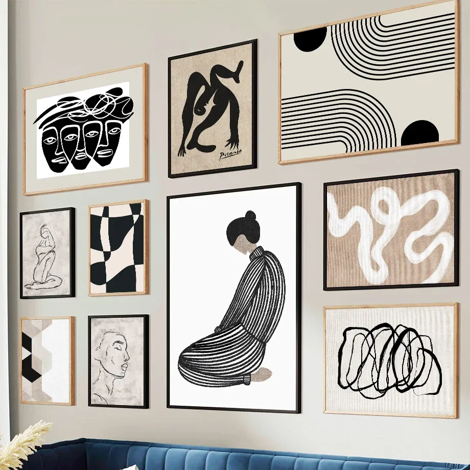 Boho Abstract Wall Art Mural Canvas Painting Minimalism Picasso Body Line Face Modern Living Room Home Decor Poster Print Home - Image 3
