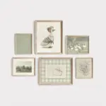 Green Bohemian Nursery Gallery Wall Poster Sage Bunny and Duck Early Learning Kids Room Bedroom Living Room Decorative Wall Art