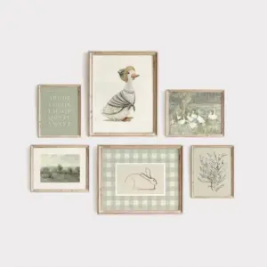 Green Bohemian Nursery Gallery Wall Poster Sage Bunny and Duck Early Learning Kids Room Bedroom Living Room Decorative Wall Art