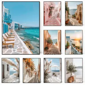 Modern Greece Summer Coast Santorini Travel Landscape Posters and Prints Canvas Printing Wall Art Picture for Living Room Decor