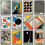 Bauhaus Retro Abstract Canvas Poster Pop Art Geometric Print Modern Wall Art Picture for Living Room Dormitory Home Decoration