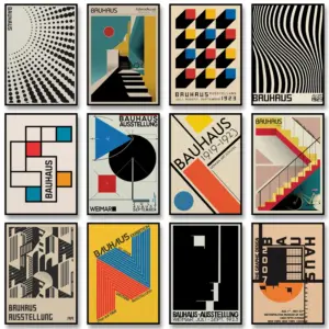 Bauhaus Retro Abstract Canvas Poster Pop Art Geometric Print Modern Wall Art Picture for Living Room Dormitory Home Decoration
