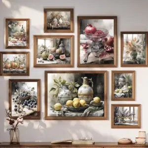 Vintage Guava Fig Fruit Still Life Aesthetic Posters Print Antique Vase Canvas Painting Farmhouse Living Room Kitchen Home Decor