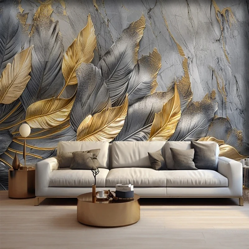 Luxury 3D Gold Leaf Feather Wallpaper - Vintage Retro Large-Scale Living Room bedroom sofa TV Background Home Decor Fresco - Image 2