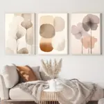 3pcs Frameless Minimalist Wall Art Flowers,Modern Home Decor Geometric Posters Abstract Beige Fashion,Bohemian Wall Decoration