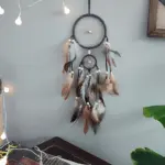 1 Pc Indian Dream Catcher with Brown Feathers - Wall Hanging Dream Catcher Bedroom Accessories - Wind Chime Dream Catcher