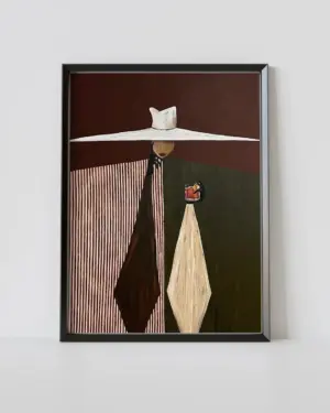 Minimalist Woman in White Hat Canvas Prints Modern Figurative Wall Art Stylish Cocktail Illustration Contemporary Fashion Poster