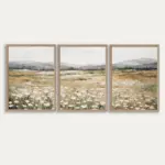 3pcs Neutral Wildflower Field Muted Country Vintage Wall Art Landscape Painting Poster Spring Living Room Bedroom Home Decor