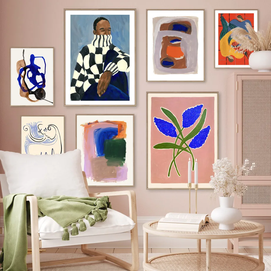 Abstract Read Girl Plant Colourful Geometry Posters And Print Line Wall Art Canvas Painting Art Mural Pictures Living Room Decor - Image 2