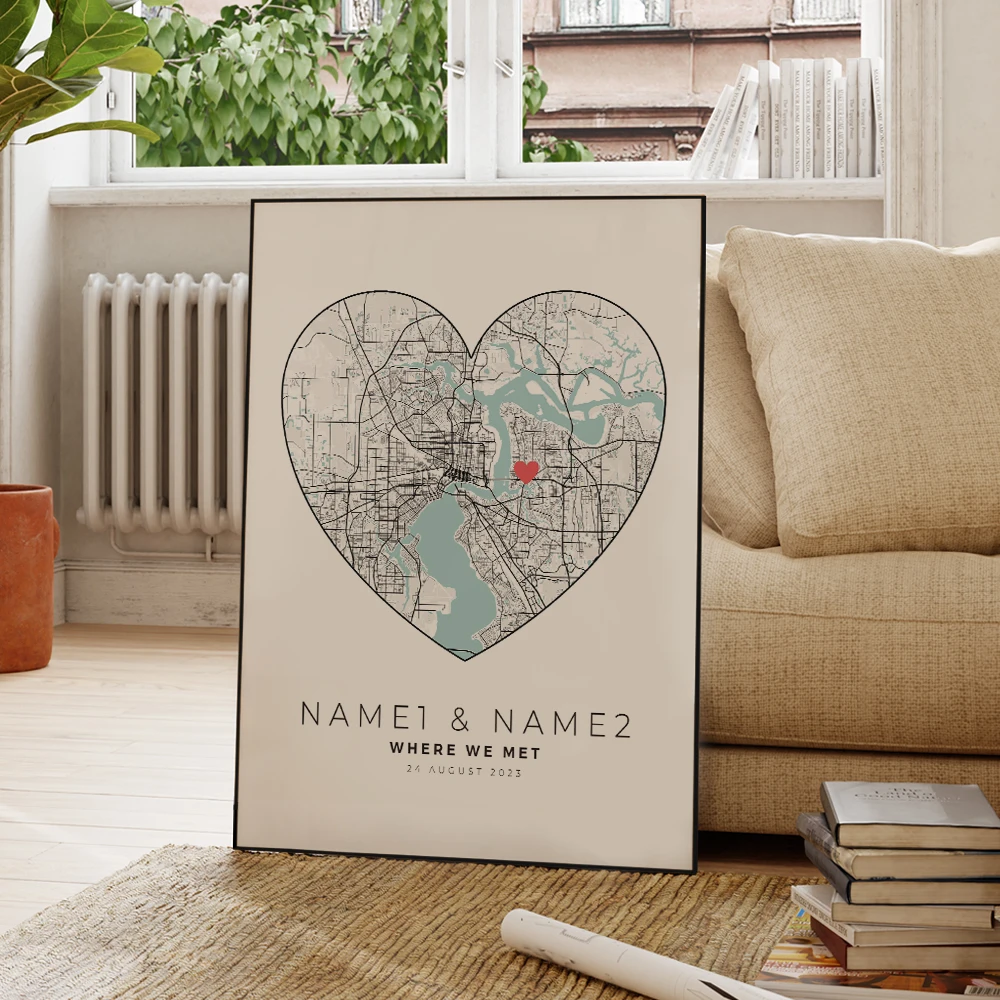 Modern Personalization Custom City Map Couple Anniversary Where We Met Wall Art Framed Print Picture Living Room Home Decor Gift - Image 4