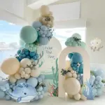 Under the Sea Party Decorations 120pcs Blue and sand white Balloons for Summer Ocean Beach Baby Shower Birthday Party Supplies