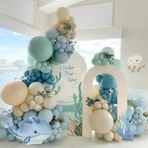 Under the Sea Party Decorations 120pcs Blue and sand white Balloons for Summer Ocean Beach Baby Shower Birthday Party Supplies
