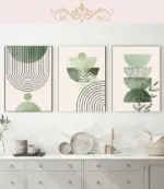 Geometric Prints Poster Modern Minimalist Abstract Art Prints Wall Art Home Decor Art Poster 1/3pcs Bohemian Sage Green Leaves