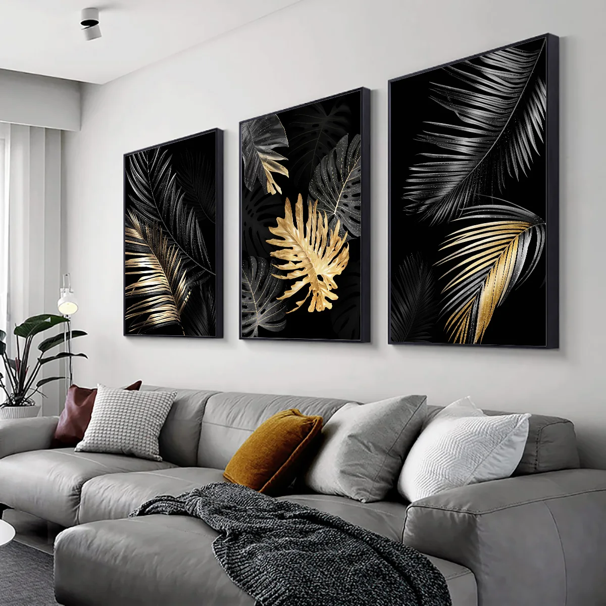 Gold Leaf Canvas Abstract Paintings Wall Art Posters and Prints Decorative Pictures for Living Room Nordic Cuadros Home Decor