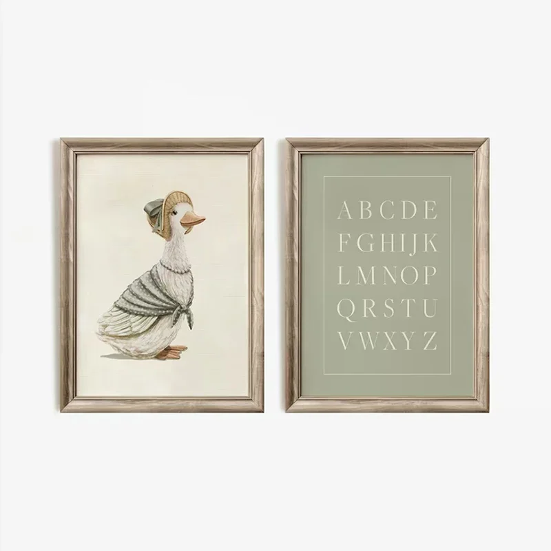 Green Bohemian Nursery Gallery Wall Poster Sage Bunny and Duck Early Learning Kids Room Bedroom Living Room Decorative Wall Art - Image 2