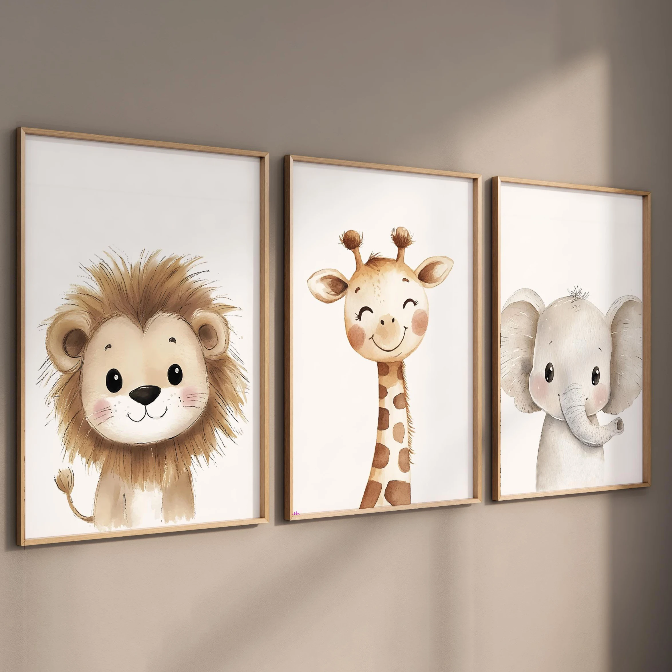 3pcs Safari Animal Nursery Prints Watercolor Lion Giraffe Elephant Wall Art Room Decor Boho Jungle Animals Boy Girl Gift Posters - Image 3