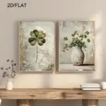 Prints Still Life Plant Wall Art Posters for Modern Living Room Bedroom Bathroom Home Decor Retro Lucky Four-leaf Clover Canvas