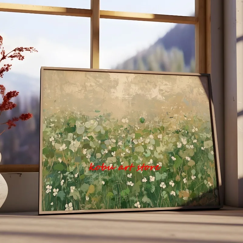 Four Leaf Clover Green Wildflower Field Shamrock Poster Print Canvas Painting St Patricks Day Wall Art Picture Home Room Decor - Image 2