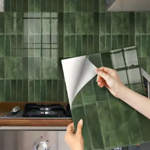 10 Pcs Green Tile Pattern Imitation Ceramic Tile Self-adhesive Wall Sticker Waterproof Wallpaper Suitable Kitchen Bathroom